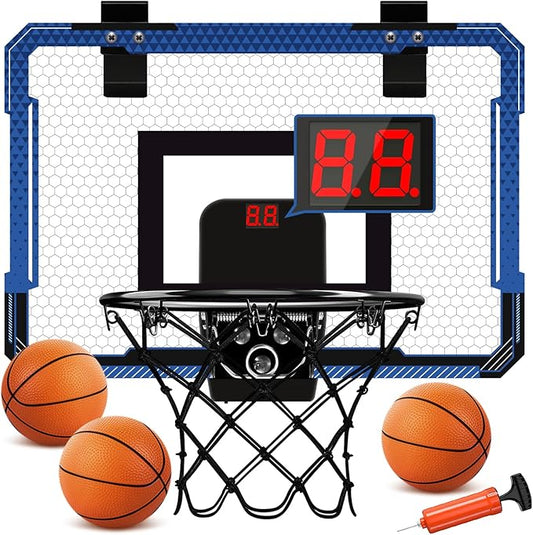 Indoor Mini Basketball Hoop for Door - Over The Door Basketball Mini Hoop with Scoreboard & 3 Balls, Foldable Basketball Hoop for Wall & Room Basketball Toy Gift for Boy Kids Teens
