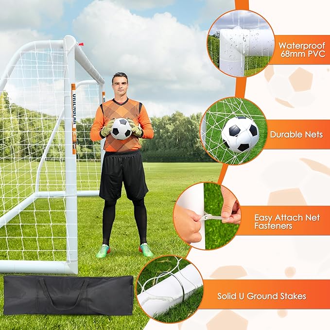 ORIENGEAR Soccer Goal, 12x6/10x6.5/8x6/6x4 Full Size Soccer Goals for Backyard, Soccer Net with Training Discs, Portable Soccer Goal for Kids and Adults with 1 Carry Bag, Porterias De Futbol
