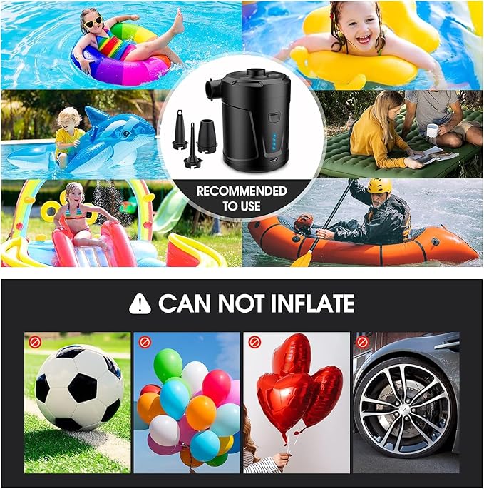 Mini Air Pump, USB Rechargeable Quick-Fill Inflator Deflator Air Mattresses,Camping 3 Nozzles,Small air Mattress Pump,air Mattress Pump Electric,Portable Rechargeable air Pump for Inflation