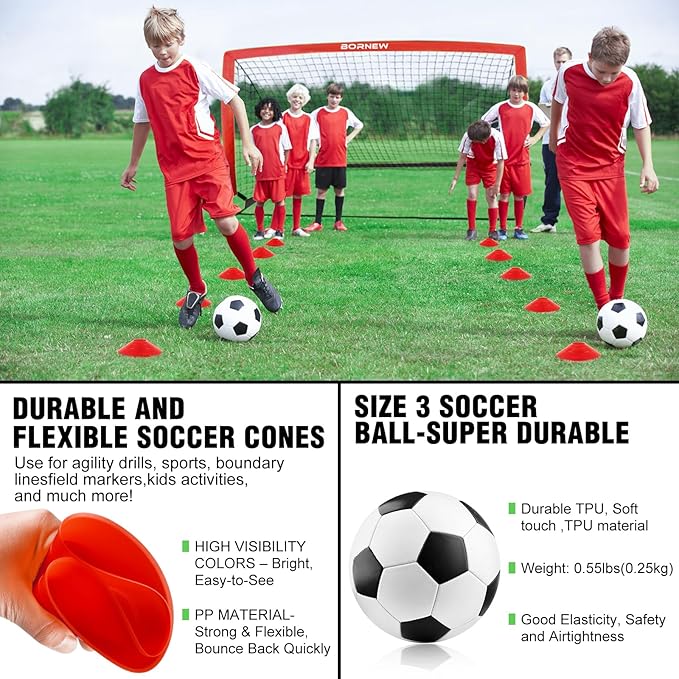 Kids Soccer Goal for Backyard Set - 2 Set of 6X4 / 4X3 ft Toddler Soccer Nets Training Equipment, Soccer Ball, Pop Up Portable Soccer Set for Kids and Youth Games and Training Goals Ages 3-16 Gift