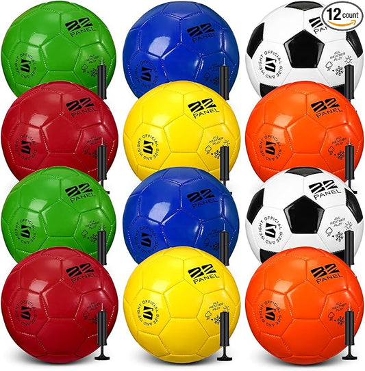 12 Pack Operation Christmas Bulk Items Soccer Ball with Pump Needles, Official Size 3/4/5 Soccer Ball Deflated Gift for Christian Charity Donation Training Practice