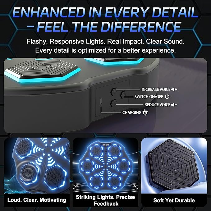 EPHESPORT Music Boxing Machine with Adult & Kids Gloves, Large Size Wall Mounted Electronic Bluetooth Punching Target for Adults | Teens | Kids, 9 Speed ＆ Modes, Fun Chrismas Gifrs for Family