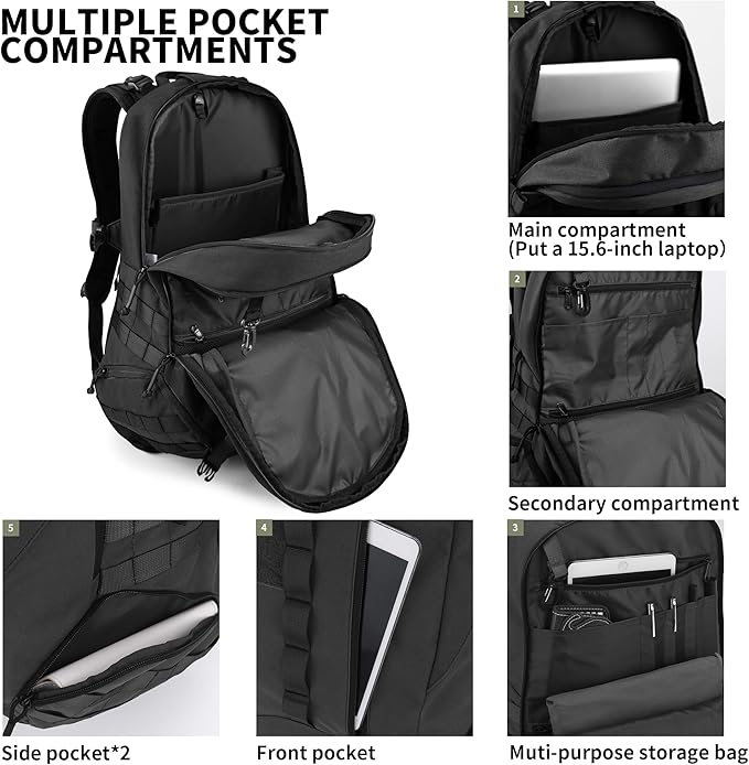 WindTook 30L Military Tactical Backpack for Men and Women,Molle Hiking daypacks Assault Pack 3 Day Bug Out Bag for Camping Travel Army Hunting Gym Rucksack Survival (Black)