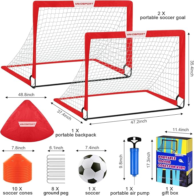 Kids Soccer Goals for Backyard Set - 2 of 4' x 3' Portable Soccer Goal Training Equipment, Pop Up Toddler Soccer Net with Soccer Ball, Soccer Set for Kids, Youth Outdoor Games, Sports, Play