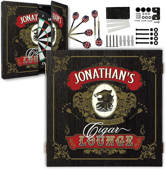 THOUSAND OAKS BARREL CO. | Personalized Dartboard & Cabinet Set with 6 Steel Tip Darts