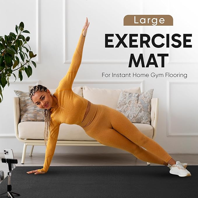 Gorilla Mats Premium Large Exercise Mat – 6x4', 7x4', x7x5', 8x4', 10x4' (1/4" Thick) Ultra Durable, Non-Slip, Workout Mat for Instant Home Gym Flooring – Great on Any Floor – Use With or Without Shoes