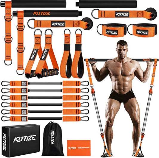 Pilates Bar Kit with Resistance Bands, Heavy Duty Pilates Equipment for Men, Strength Training Bar for Legs, Hip, Back, Arm, Abs, Chest, Shoulders, Portable Home Gym Full Body Workout Equipment