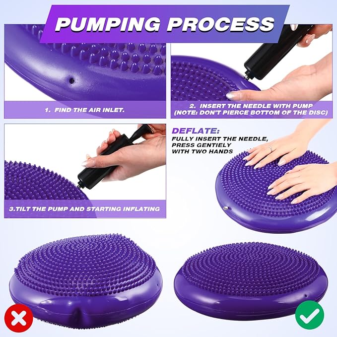 Leitee 10 Pcs Wobble Cushion Inflated Wiggle Seats 13.4'' Balance Disc with Air Pump Sensory Flexible Seat Balance Pad for Focus Sensory Training Core Stability Physical Exercise Home Office