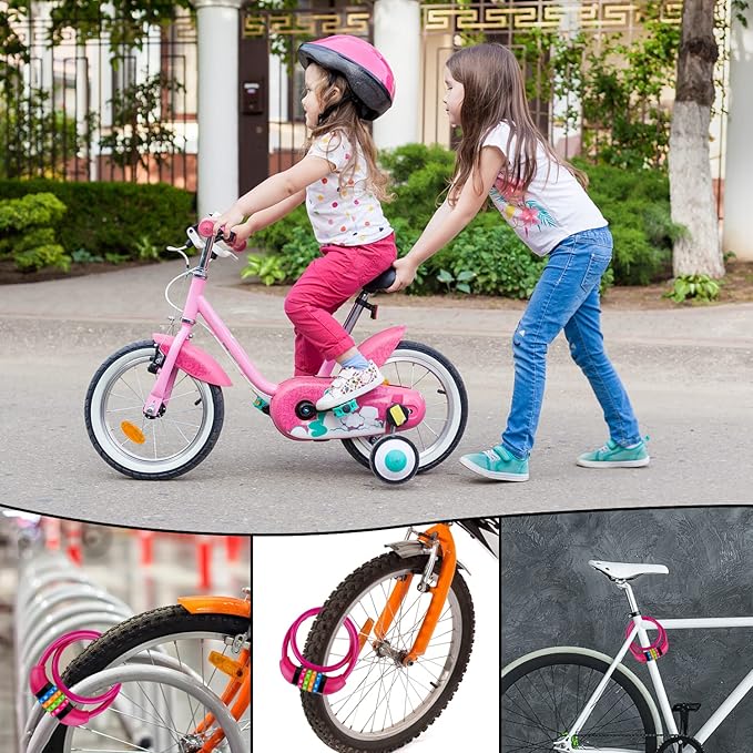 Bike Lock Cable, Bicycle Cable Lock with 4 Digit Combination & Alloy Lock Head, Resettable Combination Kids Bike Cable Lock, 2 Ft x ∅1/2 in (Rose Red)