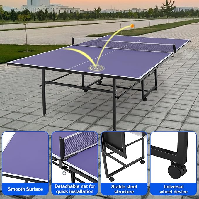 Garvee Portable Ping Pong Table,9FT/8FT /6FT Professional Indoor/Outdoor Table Tennis Tables Game with Net for Adults/Teens,2 Tennis Paddles and 3 Balls- Quick Assembly