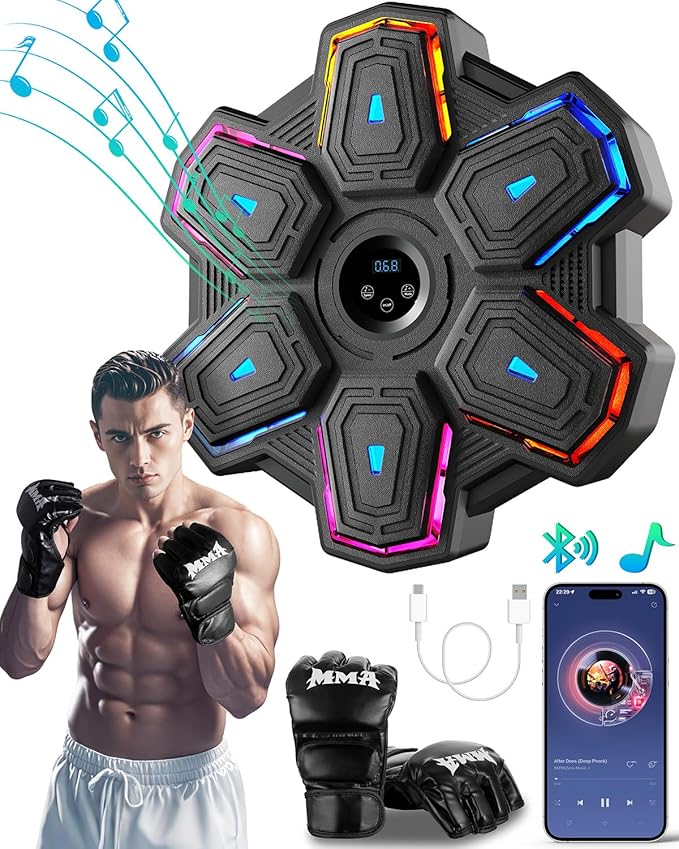 Prorobust Music Boxing Machine with Gloves, Smart Bluetooth Wall Mounted Music Boxing Trainer, LED Boxing Target Workout Equipment for Home, Office, Gym (Upgrade)