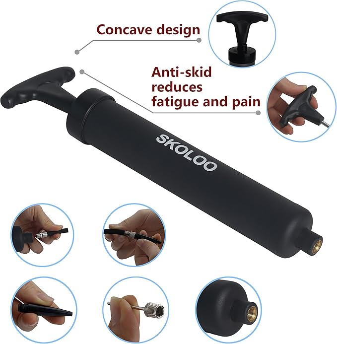 SKOLOO 10" Portable Hand Air Ball Pump Inflator Kit with Needle, Nozzle, Extension Hose for Soccer Basketball Football Volleyball Water Polo Rugby Exercise Sports Ball Balloon Swim Inflatables
