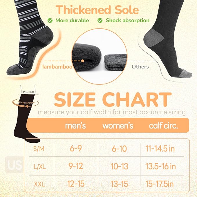 Merino Wool Compression Socks for Women Men, 15-20 mmHg, Soft & Breathable for Travel, Running, Pregnancy