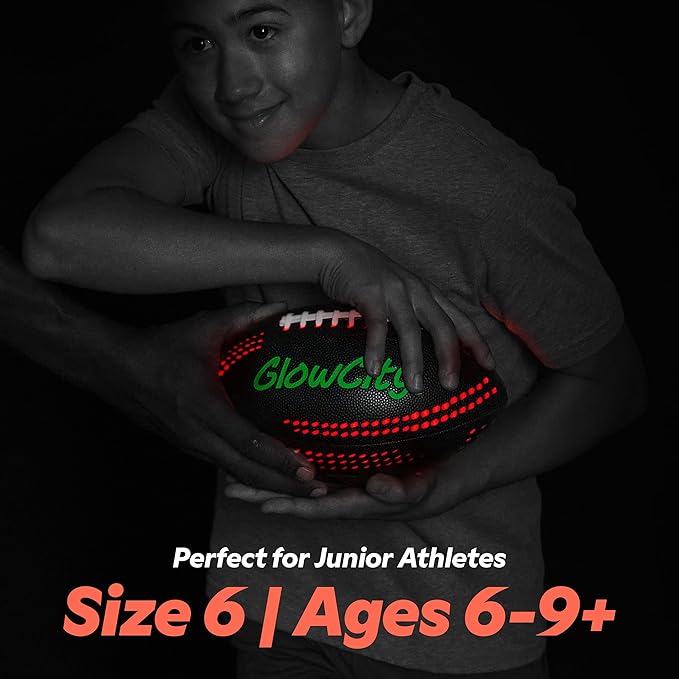 GlowCity Glow in The Dark Football - Size 3/6 Light Up Ball Gifts for Kids, Teens & Adults - Bright Football for Night Outdoor Games - Sports Birthday Gift Ideas for Boys Ages 6 7 8 9 10 11 12 13 14