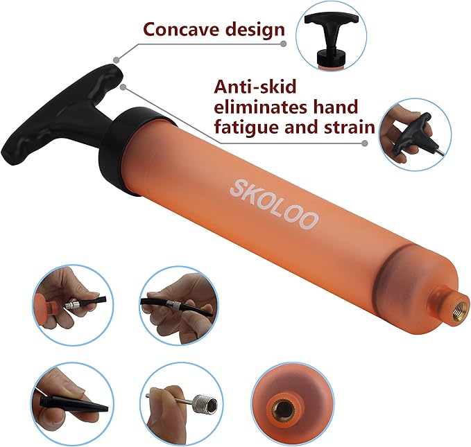 SKOLOO 10" Portable Hand Air Ball Pump Inflator Kit with Needle, Nozzle, Extension Hose for Soccer Basketball Football Volleyball Water Polo Rugby Exercise Sports Ball Balloon Swim Inflatables