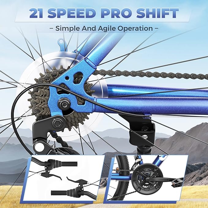 26" Mountain Bike - 1/7-Speed Lightweight High-Carbon Steel Frame, V Brakes & Front Suspension - Adjustable Ergonomic Seat for Men & Women(Quick Assembly, Multiple Colors)