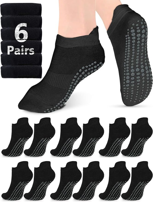 AURUZA Grip Socks for Women Men Pilates Grip Socks Non Slip Yoga Sock with Grips for Barre Barefoot Hospital Grippy Sock