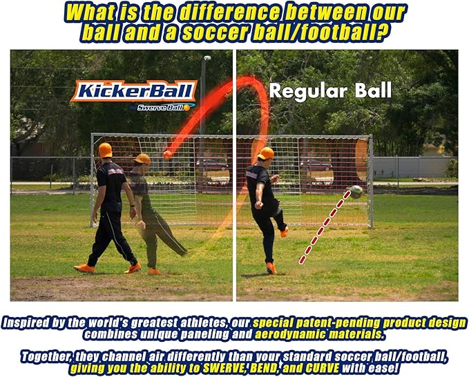 Kickerball - Curve and Swerve Soccer Ball/Football Toy - Kick Like The Pros, Great Gift for Boys and Girls - Perfect for Outdoor & Indoor Match or Game
