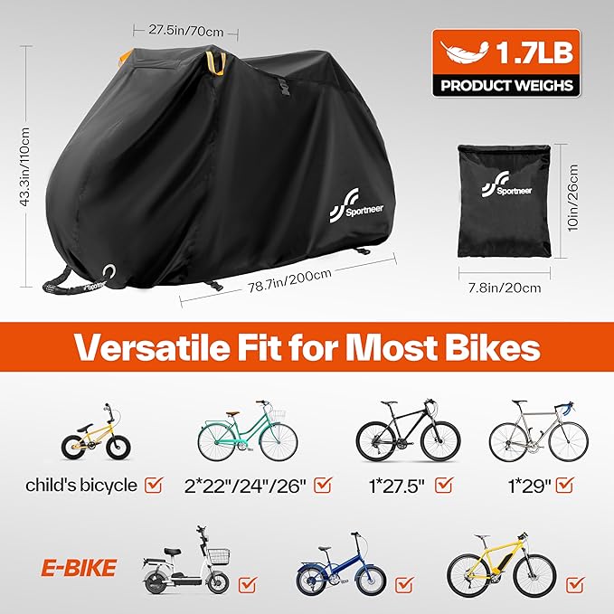 Sportneer Bike Cover: 210D Waterproof Outdoor Oxford Bicycle Covers with Lock Hole & Storage Bag - Rain Sun UV Dust Wind Proof Bike Covers for Mountain Bike, Road Bike, Hybrid Bike, Beach Cruiser Bike