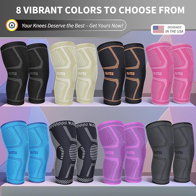 Knee Brace for Women & Men, 2 Pack Compression Knee Brace, Knee Support Sleeve for Pain Relief, Running, Workout, Sports, Knee Braces for ACL, Meniscus Tear, Arthritis and Injury Recovery Jet Black M