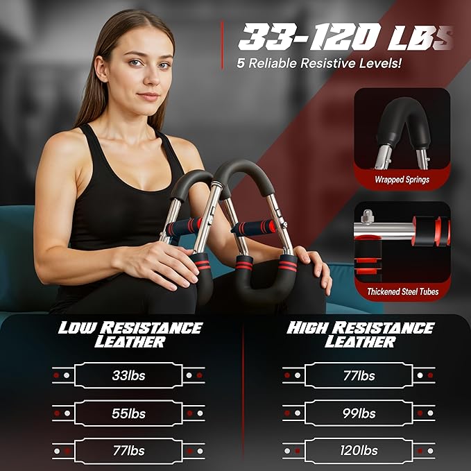 Twister Arm Trainer for Men and Women, 33 - 120lb Adjustable Chest Workout Equipment Power Twister with 4 Springs & Training Poster for Home Fitness, Forearm Strength Training and Upper Body Exercise