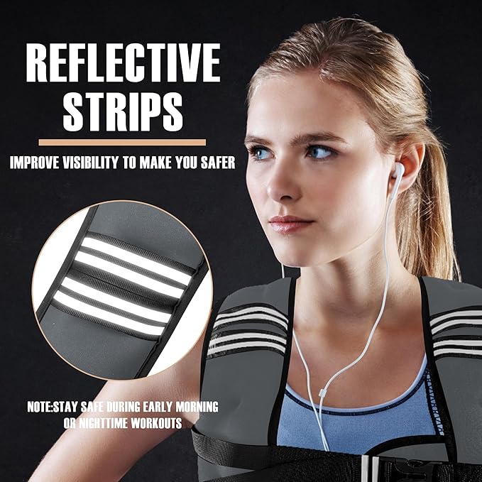 Weighted Vest Men or Women - 5/10/15/20/25/30lbs Weights with Reflective Stripe, Weighted Vest for Workout Equipment for Strength Training Running - Walking Weight Loss