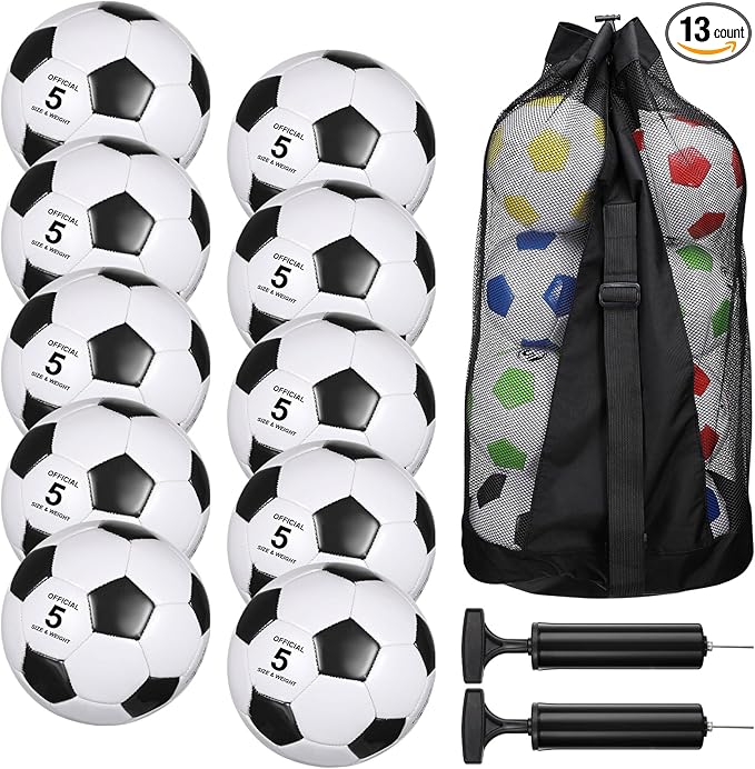 Libima 13 Pcs Soccer Ball Bulk 10 Pcs Official Soccer Ball with 2 Pump and Carry Bag Indoor Outdoor Training Game Sport Gift for Youth Adult Back to School