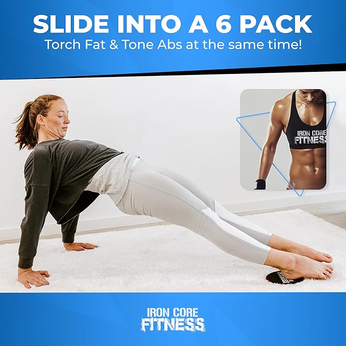 Core Sliders for Working Out, Dual Sided Exercise Gliding Discs for Use on All Surfaces, Ultimate Core Trainer, Light and Portable, Gym & Home Total Body Workout Equipment