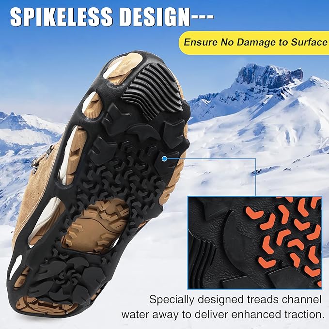 Spikeless Ice Cleats Snow Traction Crampons Anti-Slip Ice Grippers for Shoes and Boots Indoor Slip-On Ice Traction Devices Aids Rubber Footwear for Indoor/Outdoor