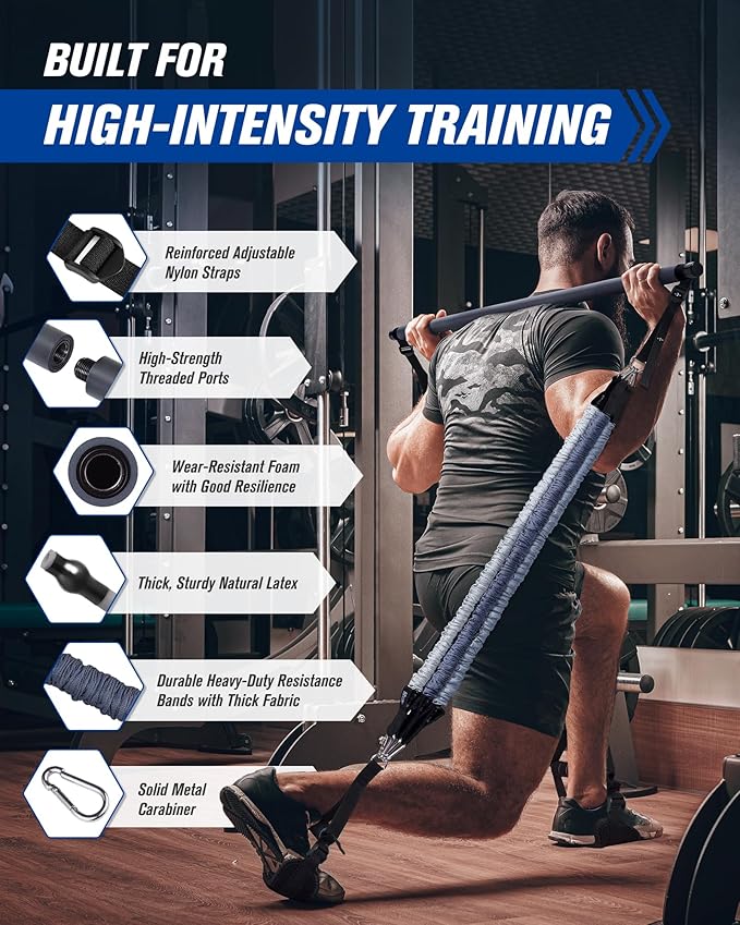 Upgraded Pilates Bar Kit with Resistance Bands Natural Latex for Women & Men, Heavy-Duty Stainless Steel Multifunctional Yoga Pilates Stick for Home Gym Exercise Fitness Equipment Full-Body Workouts