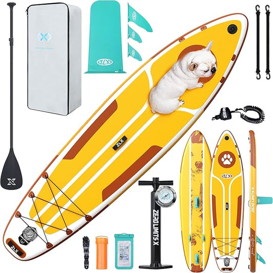 ZLX Inflatable Stand Up Paddle Board, 10'6" SUP Non-Slip Stable Deck Pad, Unique Center Fin, Premium Accessories, Portable Paddleboard for Adults, Beginners, All Skill Levels