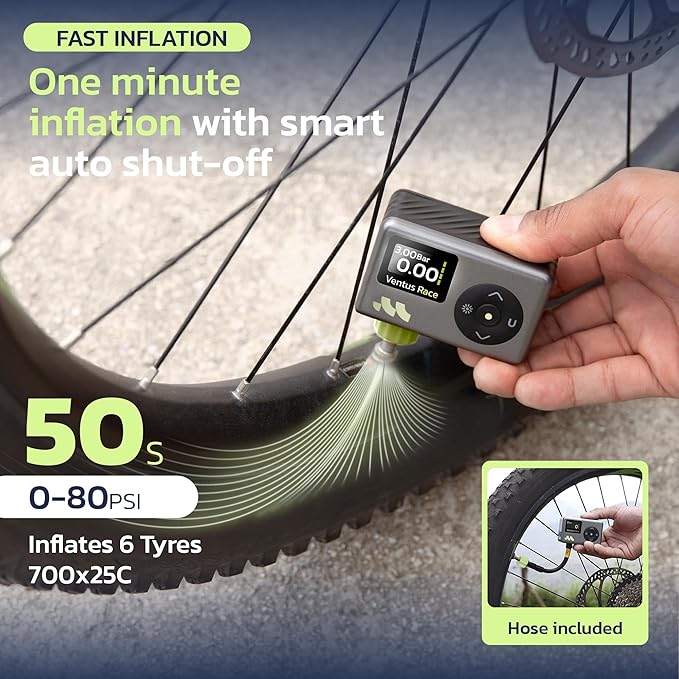 Portable Bike Pump with Digital Pressure Gauge,120 PSI Rechargeable Air Pump for Road Bike, Mountain Bike, Sports Balls, Bicycle Tire Inflator for Schrader and Presta Valve by Woowind