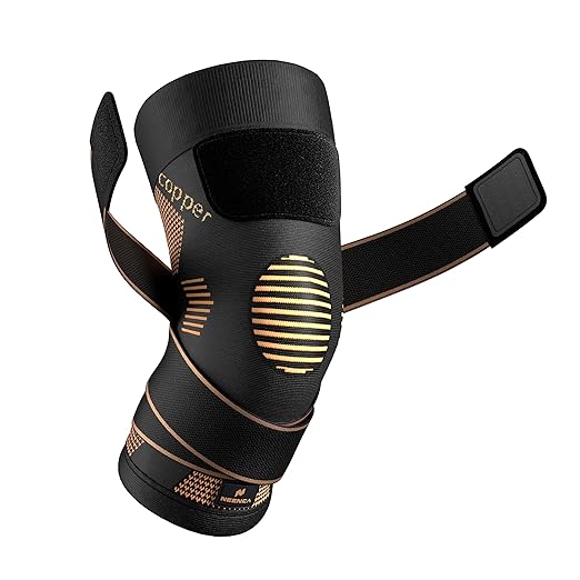 NEENCA Copper Knee Brace with Straps for Women/Men, Knee Compression Sleeve for Knee Pain, Arthritis, ACL, Meniscus Tear, Joint Pain Relief. Knee Support for Running, Workout, Weightlifting - Single