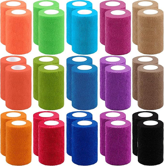 BQTQ 30 Rolls Self Adherent Wrap 3 Inch Self Adhesive Bandages Wrap Tape Stretch Bandage Self Stick Bandage Wraps for Wrist Ankle Swelling Sprains(15 Colors)