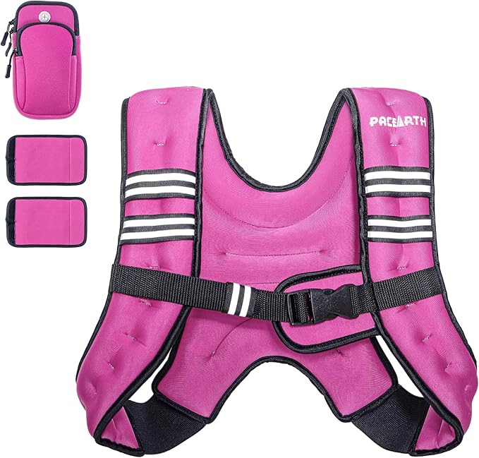 PACEARTH Weighted Vest,4lb/6lb/10lb/12lb/16lb/20lb/25lb/30lb Weight Vest with Reflective Stripe, Body Weight Vests Adjustable for Men, Women Workout, Strength Training, Running, Walking, Jogging