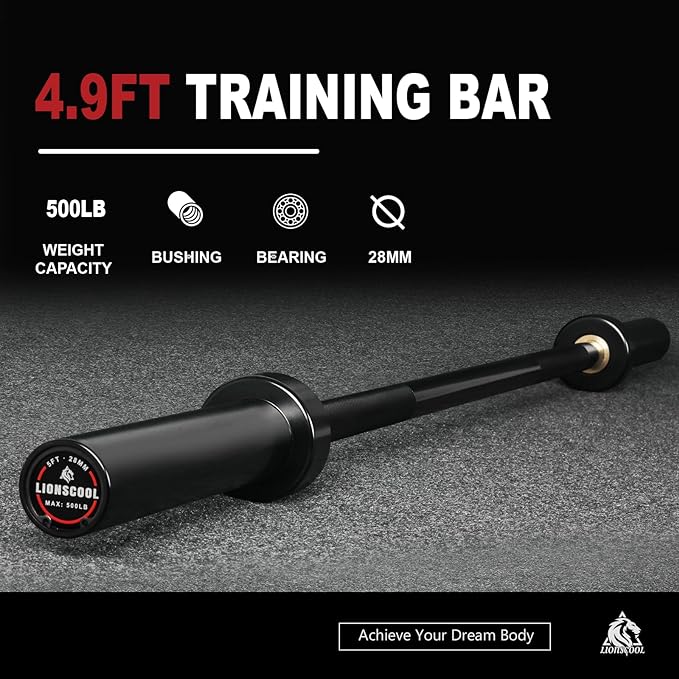 LIONSCOOL Premium 4ft/4.9ft/6ft Barbell for Strength Training and Olympic Weightlifting, 2 Inch Bar for Squats, Curls, Deadlifts, Presses, Hip Thrusts, 350lbs/500lbs/700lbs Weight Capacity