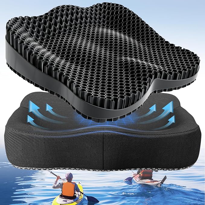 Extra Thicker Kayak Seat Cushion, Waterproof Kayak Gel Seat Cushion for Long Sitting Coccyx Sciatica Pain Relief Boat Cushion Kayak Accessories Pad for Fishing Canoe Rowing Stadium