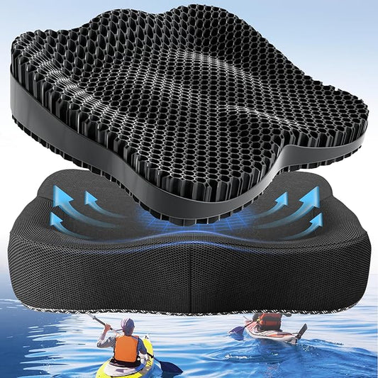 Extra Thicker Kayak Seat Cushion, Waterproof Kayak Gel Seat Cushion for Long Sitting Coccyx Sciatica Pain Relief Boat Cushion Kayak Accessories Pad for Fishing Canoe Rowing Stadium