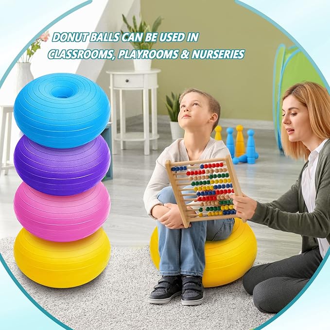 Lewtemi 6 Pcs Flexible Seating for Classroom Elementary 20 Inch Yoga Ball Chairs Large Inflatable Donut Exercise Ball Chair Stability Balance Trainer with Inflator for Kids Student(Mixed Color)