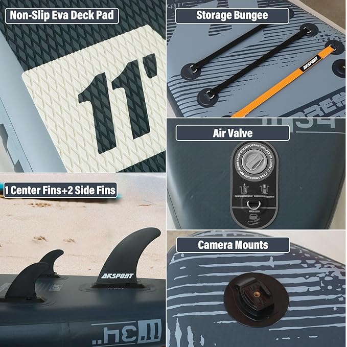 AKSPORT Inflatable Stand Up Paddle Board, SUP Board with All Accessories, Wide Stable Design, Non-Slip Deck, Inflatable Paddle Boards for Youth & Adult