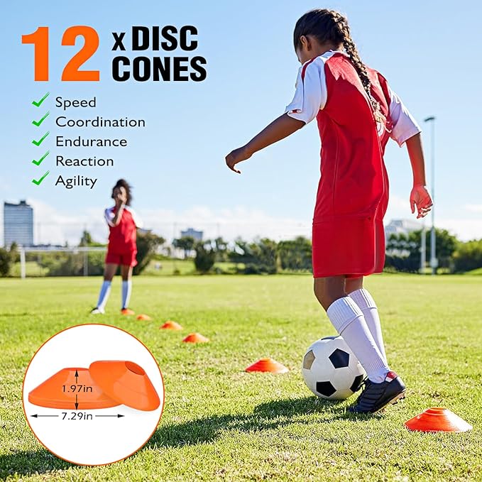 Soccer Training Equipment, Speed Agility Training Equipment for Kids Youth Adults, 20ft Agility Ladder, 4 Hurdles, Jump Rope, 12 Soccer Cones, Running Parachute, Football Training Equipment