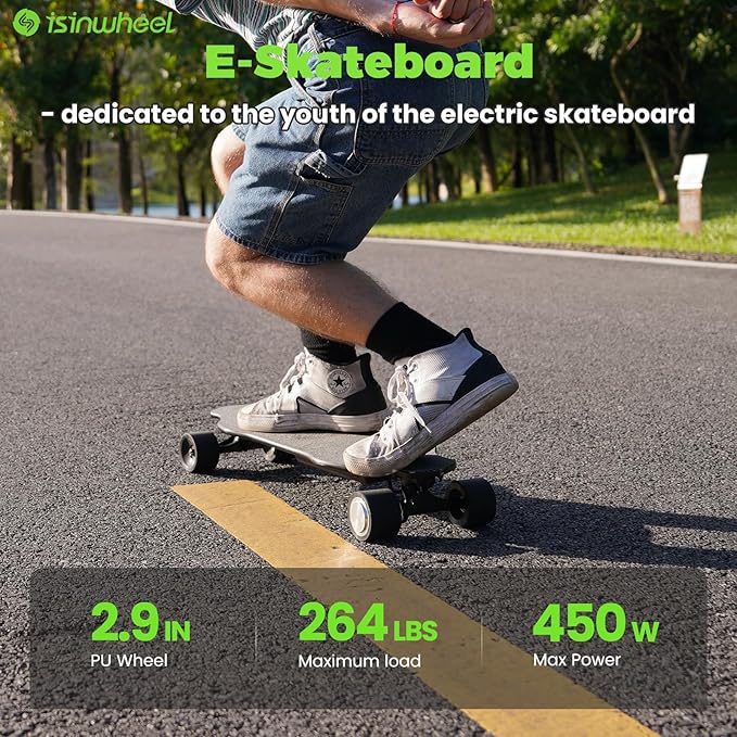 isinwheel V4/V6/V6pro/V8/V10 Electric Skateboard with Remote, 250W/450W/500W/1200W/3000W Brushless Motor, 9Mph/12Mph/30 Mph /32Mph Top Speed, Electric Longboard for Adults ＆Teens