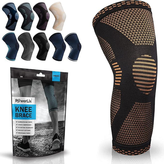 POWERLIX Leg Sleeve - Best Knee Brace for Leg Pain for Men & Women Knee Support for Running, Basketball, Weightlifting, Gym, Workout, Sports Please Check Sizing Chart (Orange, Large)
