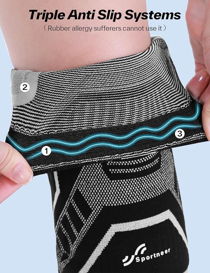 Copper Knee Brace for Men & Women - Knee Compression Sleeve with Side Stabilizers - Knee Support for Running, Hiking, Working, Basketball, Volleyball, Gym, Meniscus Tear, ACL, Arthritis Knee Pain Relief, A Pair (Black-No Copper(a pair), Large(18"-20"))