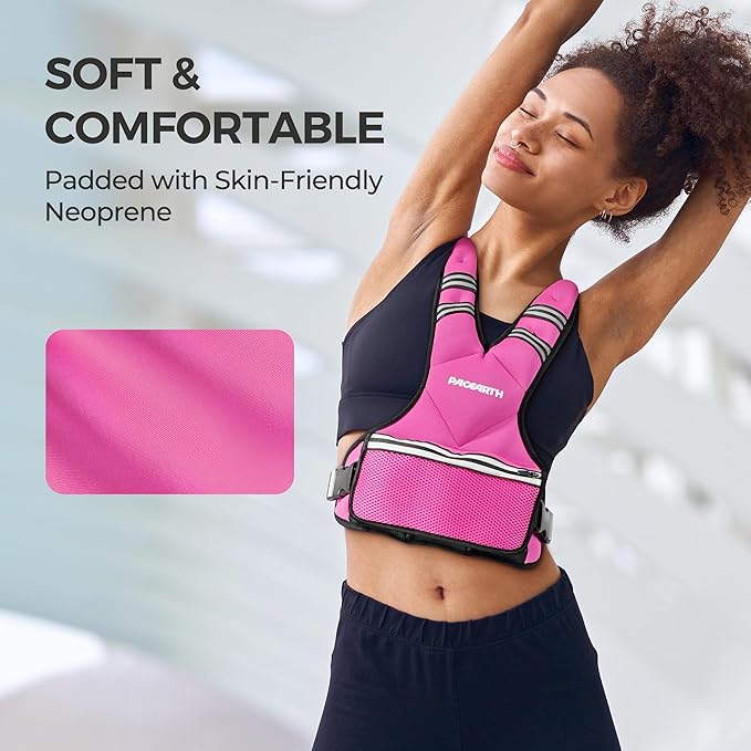 PACEARTH Adjustable Weight Vest 4-10lbs / 11-20lbs / 20-32lbs X-Shape Weighted Vest for Women and Men, Home Workout Ironsand Vest with Zipper Pouch and 6 Weight Packs, Available in Pink, Gray, Black