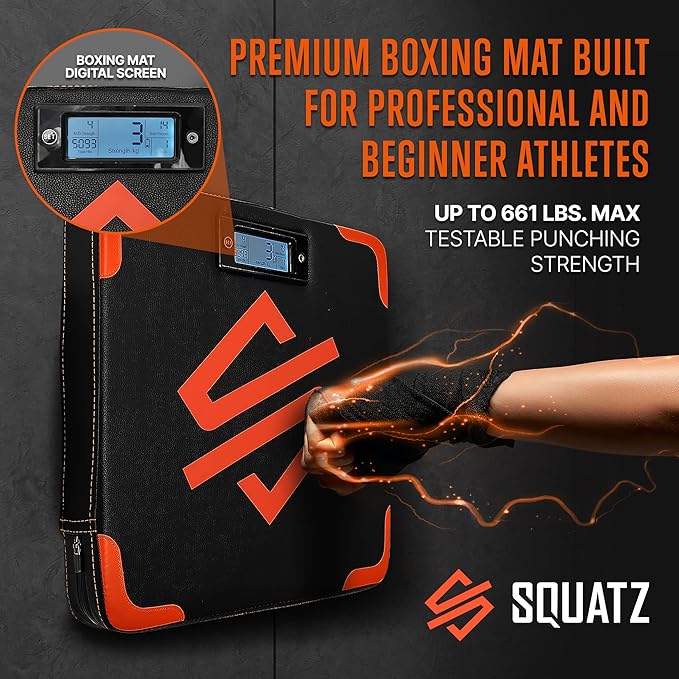 SQUATZ Portable Boxing Mat - Punching Unit with Advanced Digital Counter, Punching Mat for Strength Training, and Exercise, Automated Screen System, for Athletes and Beginners - Easy to Install