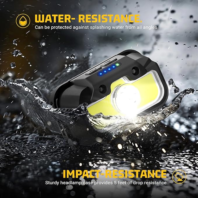 Headlamp Rechargeable 2 Pack, 1300 Lumen Ultra-Bright Head Lamp with Red Light, Waterproof Motion Sensor Head Lights for Forehead with White Green, 14 Modes Adjustable Headlight for Camping