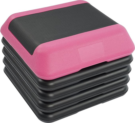Fitvids Step Aerobic Platform, Exercise Step with 5 levels Adjustable Height, 4 Stackable Risers, Fitness Training Workout Stepper for Home Gym, Cardio Strength, Multiple Options