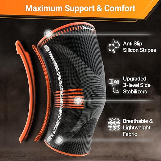 DR. BRACE ELITE Knee Brace with Size Stabilizer (2 Pack) Knee Brace for Women & Men, Workout, Sports, Daily Knee Compression Sleeve for Maximum Knee Pain Support & Fast Recovery (Mars, X-Large) 2