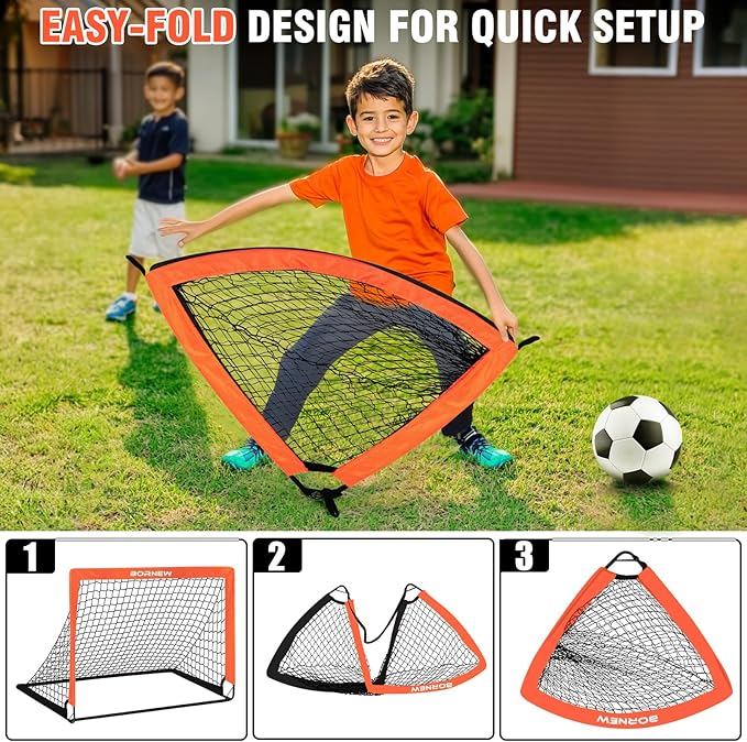 Kids Soccer Goal for Backyard Set - 2 Set of 6X4 FT Toddler Soccer Nets with 20ft Agility Ladder, Soccer Ball, Pop Up Portable Soccer Set for Kids and Youth Game and Training Goals Ages 3-16 Gift